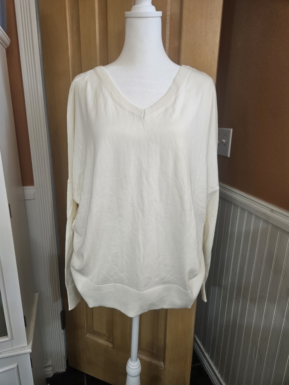 Cream V-Neck Women's Sweater